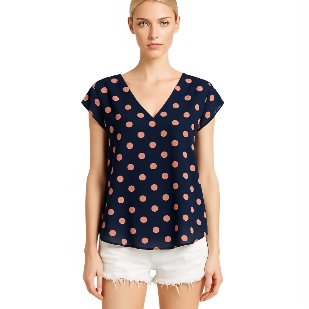 Lily White Navy and Pink Polka Dot Blouse